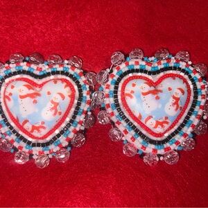 Snowman Heart Beaded Earrings